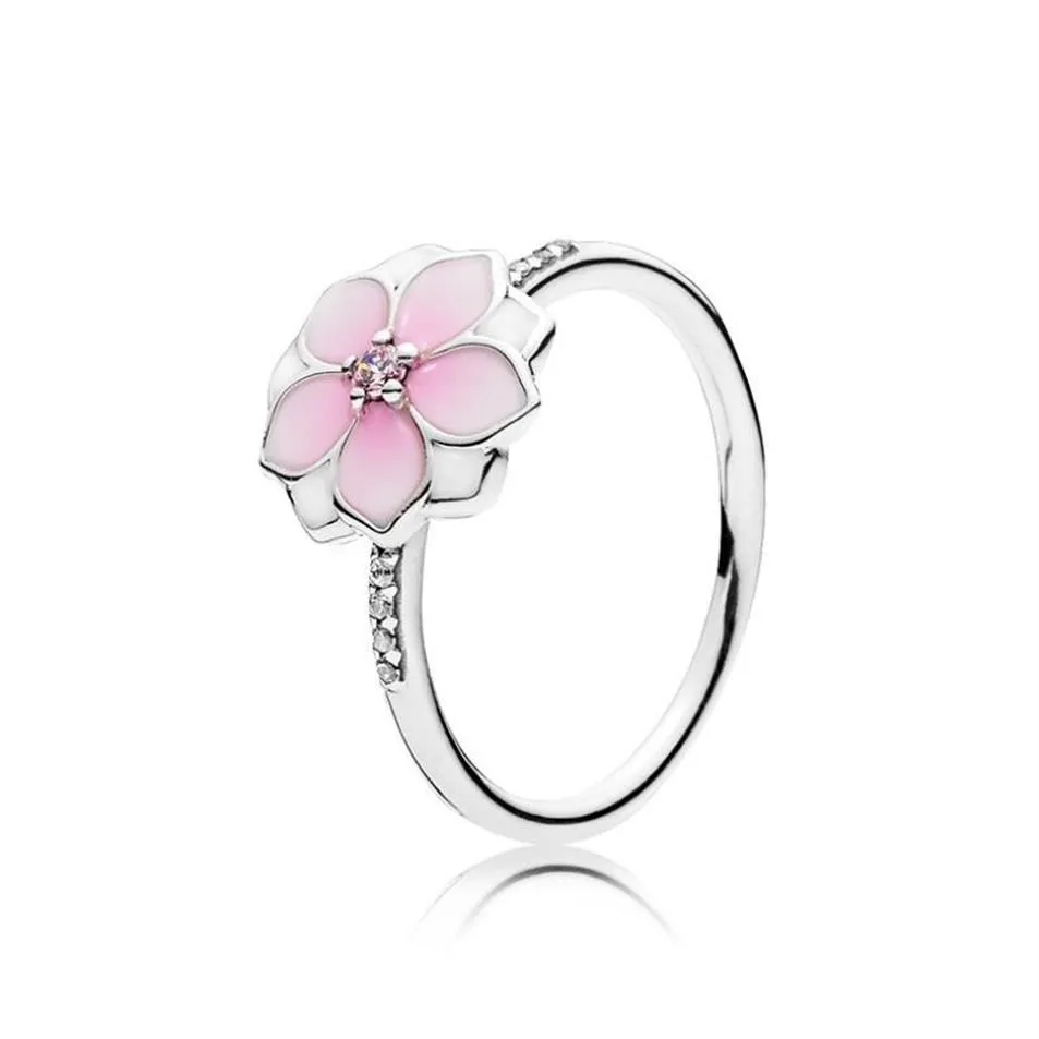 Original 925 Sterling Silver Pan Ring Magnolia Bloom Women Anniversary Party Gift Wedding Rings Europe Fashion Jewelry W1512775