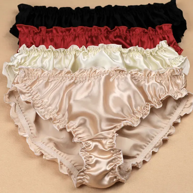 Birdsky 3pc briefs panties underwear ruffles edge mid waist 100 natural mulberry silk woven solid colors S36 231222