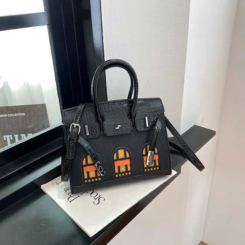 2024 Temperament Womens Bag Classic Contrast Color Small House 25cm Bag Handheld One Shoulder Diagonal Straddle Womens Bag Bags