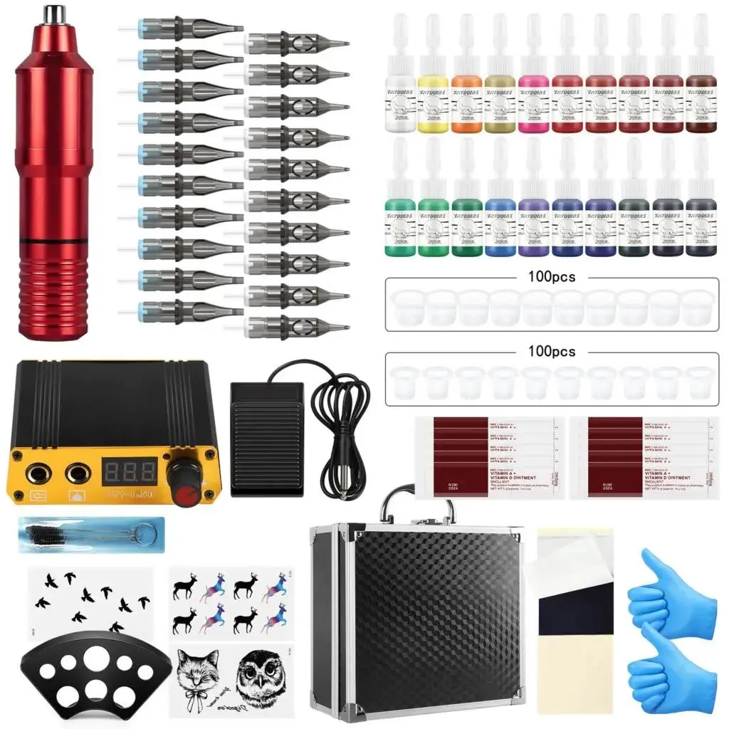 Machine Tattoo Pen Kit Rotary Tattoo Hine Pen Voedingsvoorziening Patridge Naalden Tattoo Inks Kit Tattoo -benodigdheden voor beginners