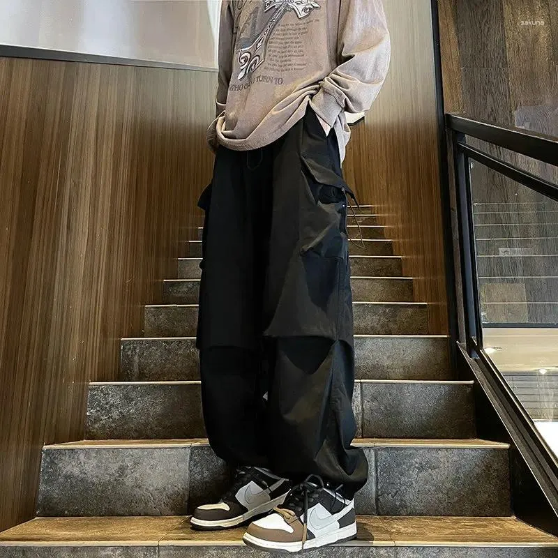 Pantaloni maschili per paracadute larghi neri donne y2k streetwear oversize tasche gambe pantaloni cargo femminile harajuku