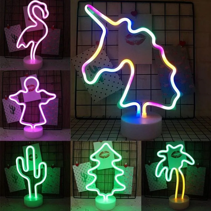 Brelong Led Neon Night Light Flamingo Unicorn Moon Angel Party 웨딩 장식 어린이 방 장식 Home227d