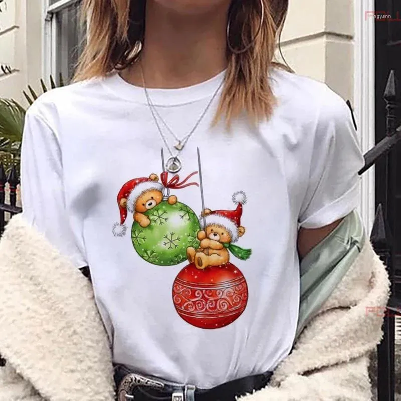 女性のTシャツ女性ファッションクリスマスハラジュク半袖Tシャツ白いオールシーズン