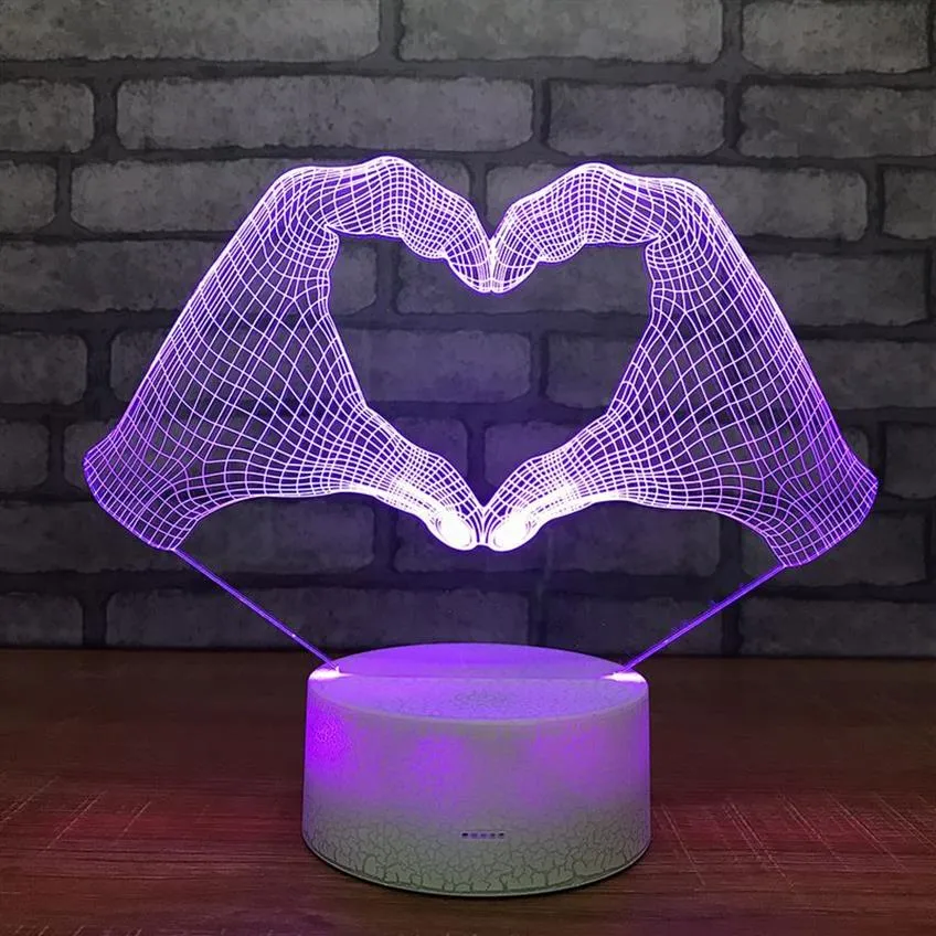 LED Acryl bed op maat 3D kleine nachtlichten Love Heart Hand Decorations cadeau voor babykamerlichten USB LED Kids Lamp281C