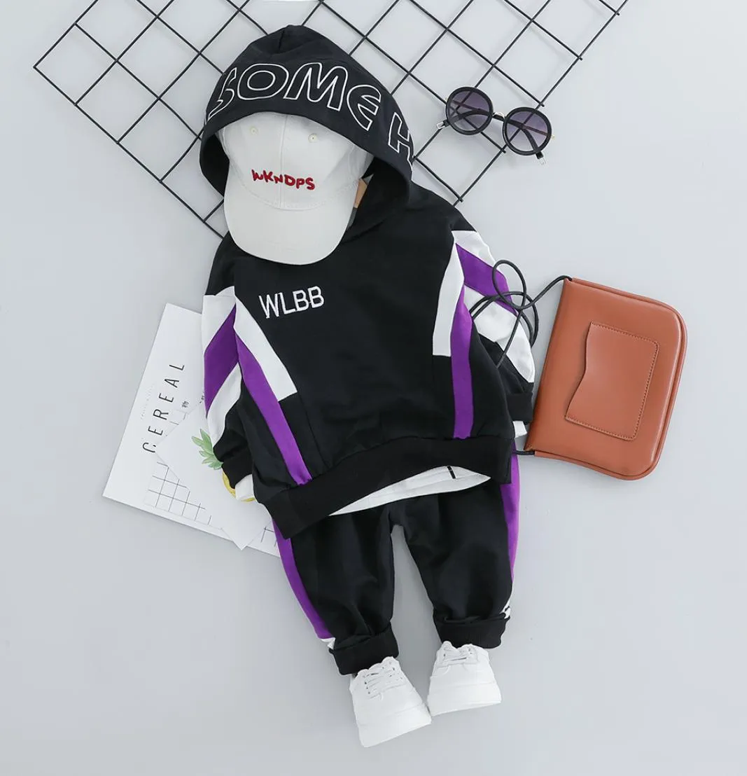 Kid Toddler Boy Hooded Casual Clothing Sets Cotton Autumn New Patchwork Letter Baby Boy T-shirt Pants 1 2 3 4Y LJ2008314528180