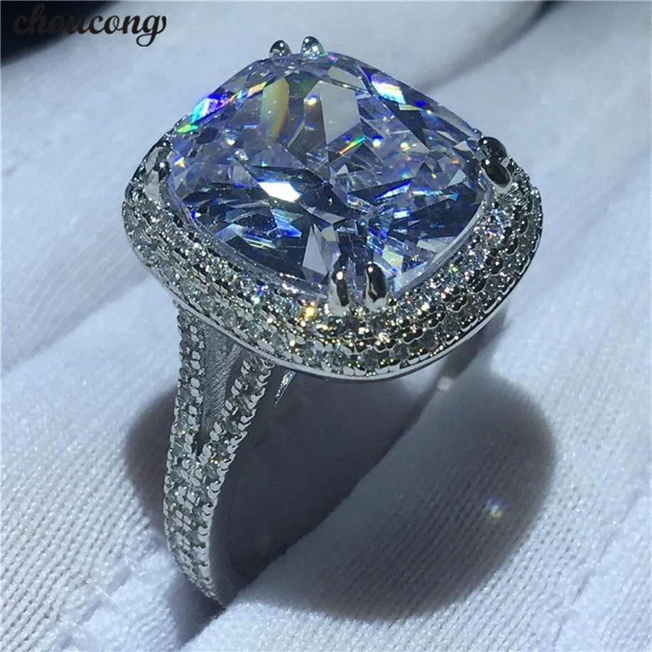 Choucong Big Luxury Ring 925 Sterling Silver Cushion Cut 8ct Diamond CZ de noivado CZ Anéis para jóias femininas294Q