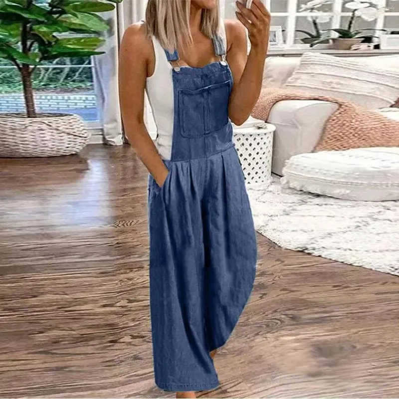 Kvinnors jeans sexiga långa rompers bib pants vintage mode denim jumpsuits övergripande byxor avslappnade all-match streetwear