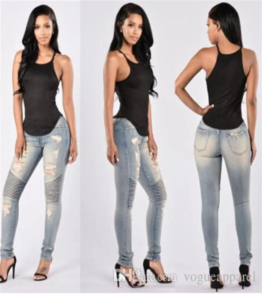 Zerrissene sexy Skinny Jeans Frauen hohe Taille Slim Fit Denim Hosen Slim Denim Straight Biker Skinny Ripped Bleistifthose271v3814353