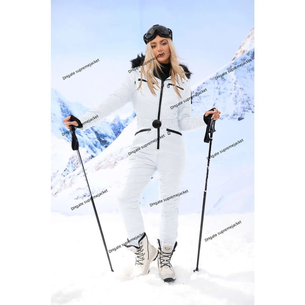 Vinterskiddräkt Kvinnors lyxtråd 2024 Solid Color Zipper Hooded One Piece Set Casual Fashion Windproof Outdoor Mountaineering Dress Cotton Coats