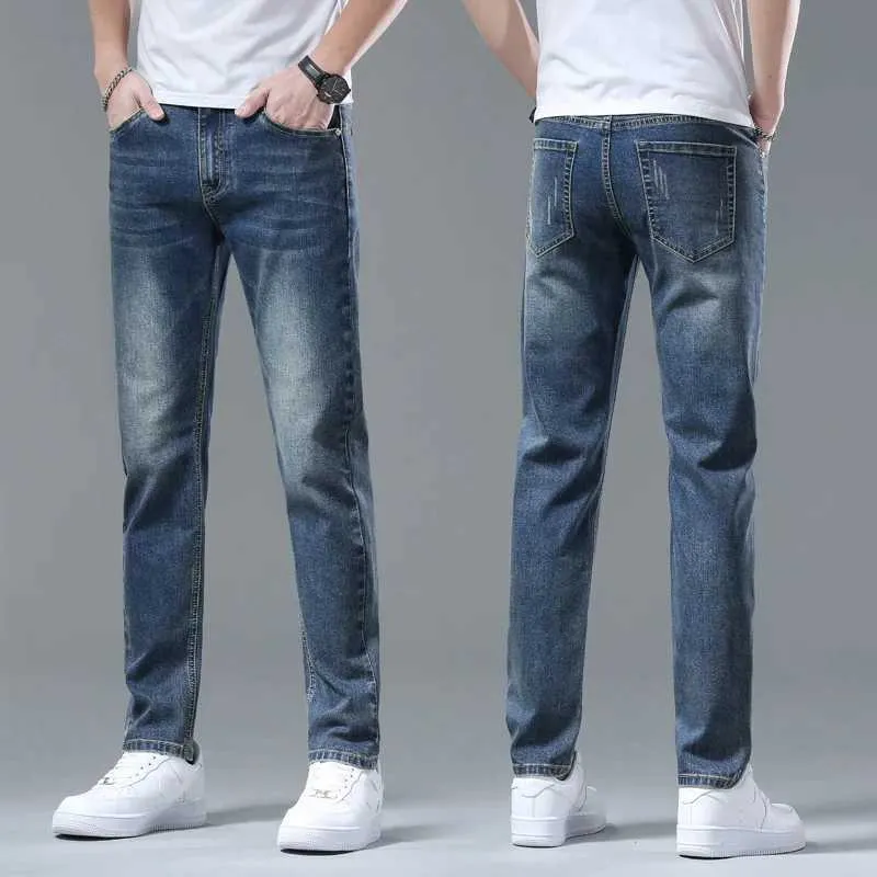 Jeans masculins mode hommes étirent jeans bleu clair entreprise jeans lâche jeans jeans décontracté pantalon long slim fit homme cool papa rétro pantalon J231222