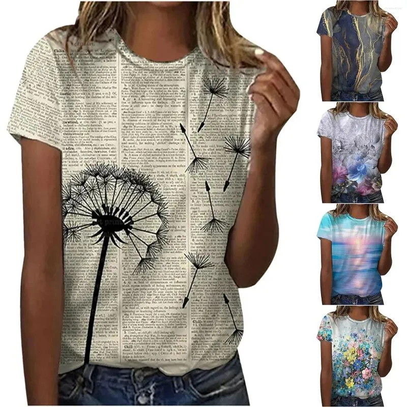 Blouses pour femmes Tops femmes et 2024 Fashion Casual Top Shirt Short Sleeve Flower imprimé t Round Nou Elegant Loose Soft