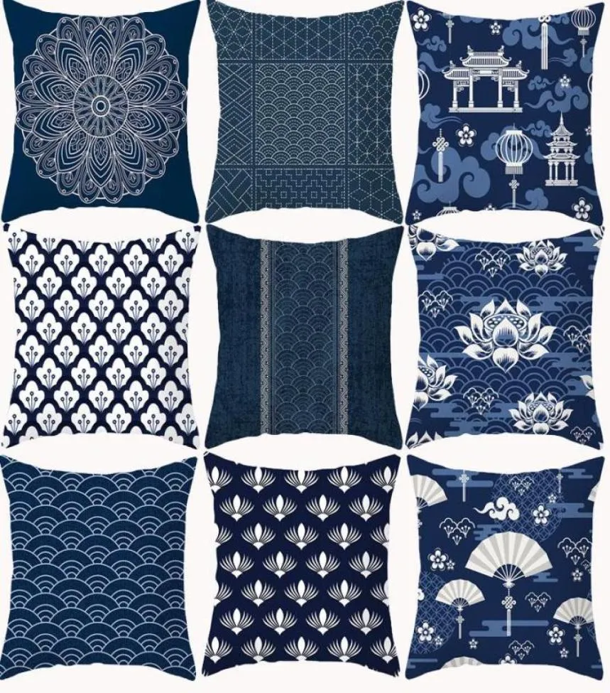 CUSHIONDECORATIVE PALLOW Blue Cushion Cover Hefeng Japan Dekorativ fall Hemdekoration Polyester Square Geometric Pillowcover C1461914