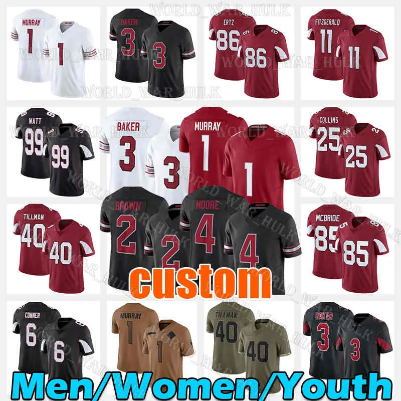 1 Kyler Murray Football Jersey 11 Larry Fitzgerald 3 Budda Baker Zach Ertz James Conner Trey McBride Pat Tillman Marquise Brown Rondale Moore Zaven Collins Josh Woods