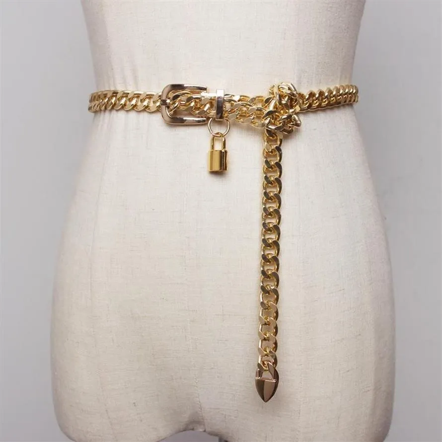 Bälten 2022 Gold Chain Belt Lock Metal for Women Cuban Key Chains Silver Punks Dress Waistband Long Ketting Riem Cummerbunds228p