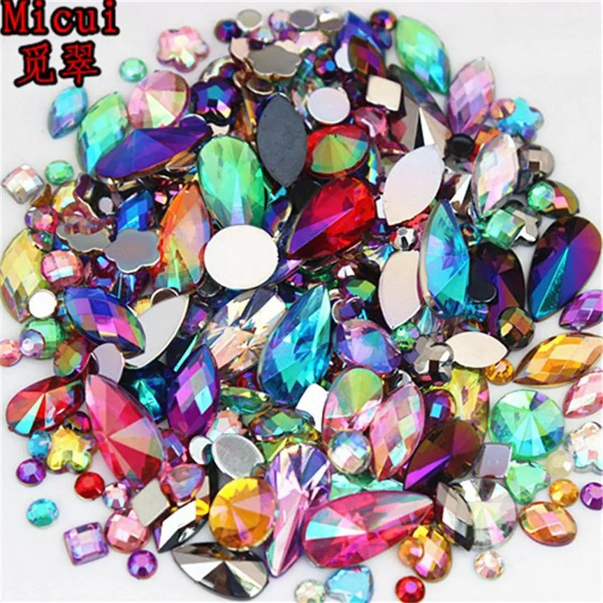 18G Około 300pcs Mieszane rozmiary kształtów AB ACRYLICZNE RINESTONY 3D Paznokcie Art Rhinestones Non Fix Flatback Stones Dekoracje ZZ4000330S