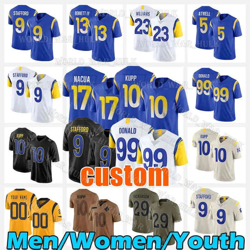 17 Puka Nacua Football Jersey 10 Cooper Kupp 23 Kyren Williams 9 Matthew Stafford 11 Carson Wentz Aaron Donald Atwell Stetson Bennett IV Eric Dickerson Zach Evans