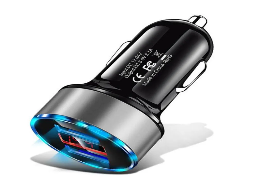 Dual USB Car Charger Adapter 2 USB Port LED Display 31A Snabb smart billaddare för iPhone Samsung Huawei Mobiltelefon8293829