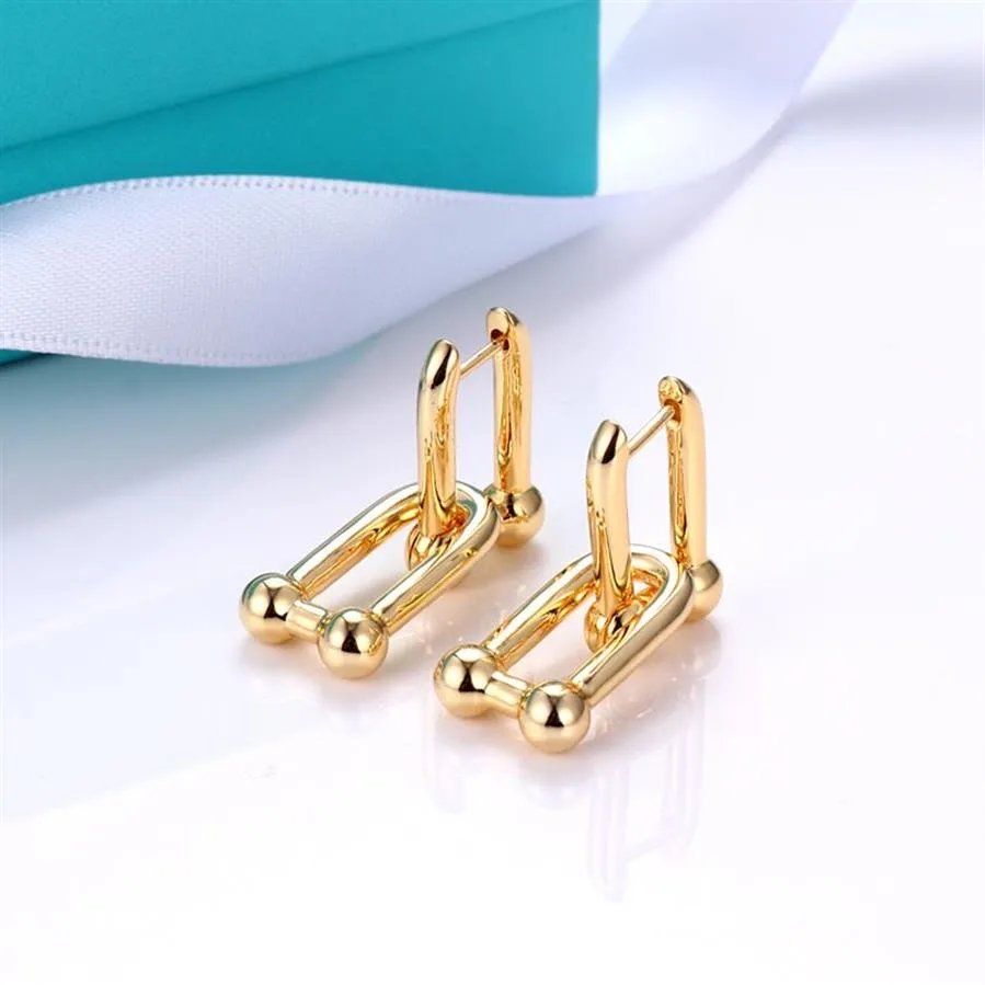 18K GOUD DUBBELE U HEBBEN STUT OORRINGEN VOOR DRAMMEN MADE LUXury Brand Designer Ol Style Earringen Earring Party Wedding Sieraden261p