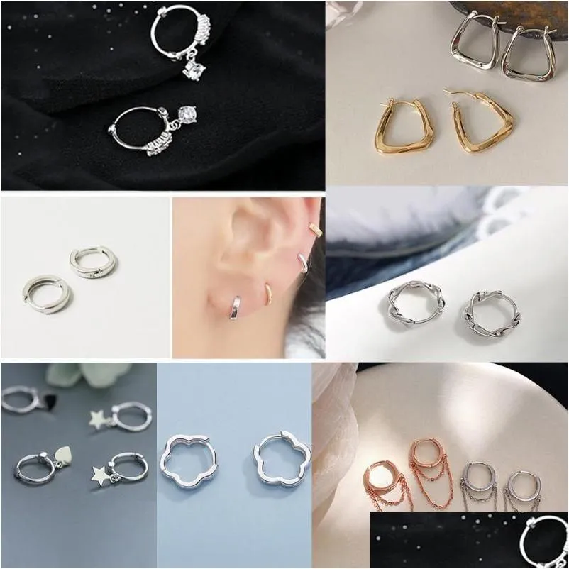 Hoop Huggie Hie Gold Sier Color Geometrische oorbellen voor vrouwen Minimalistische metalen sieraden Ronde Cross Heart Earring vrouwelijk feest geschenk DHI2T