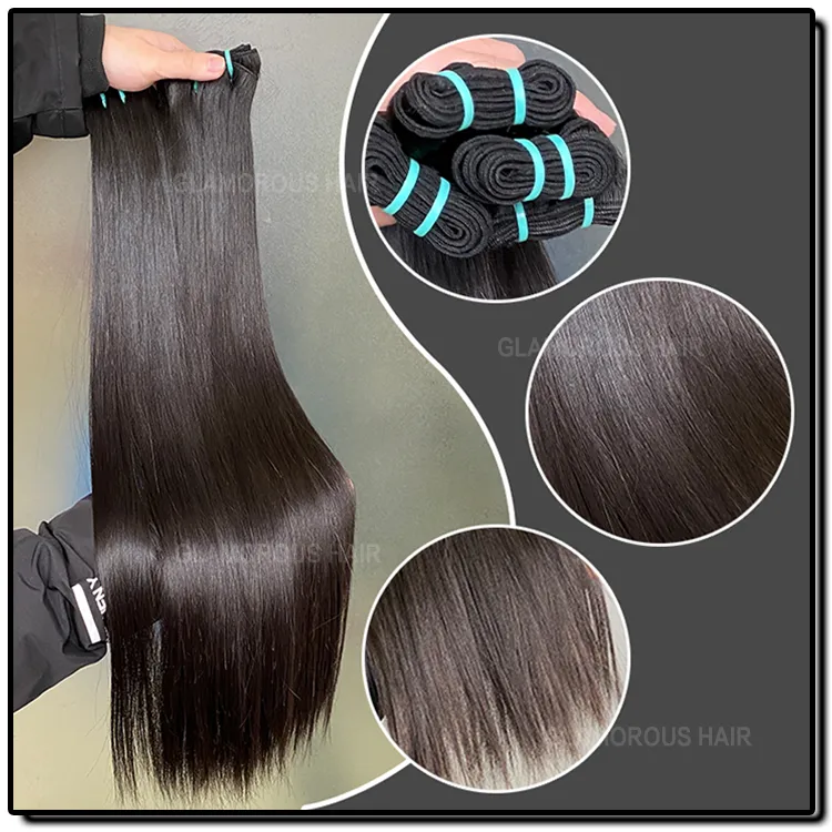 Hot Selling Grade 12A Dubbele Inslag Vietnames Hair Extensions 100% Menselijk Haar Inslag Peruaanse Indiase Braziliaanse Natuurlijke Zwarte Zijdeachtige Rechte 3 Bundels