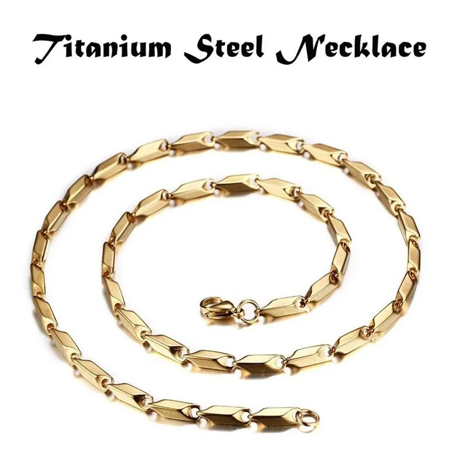 Herren einfache Schmuckkragen Joyas Titanium Stahl hohe polierte Männer Modeketten Halskette Gold 60 cm 0 3cm 0 4cm 0 5cm273i