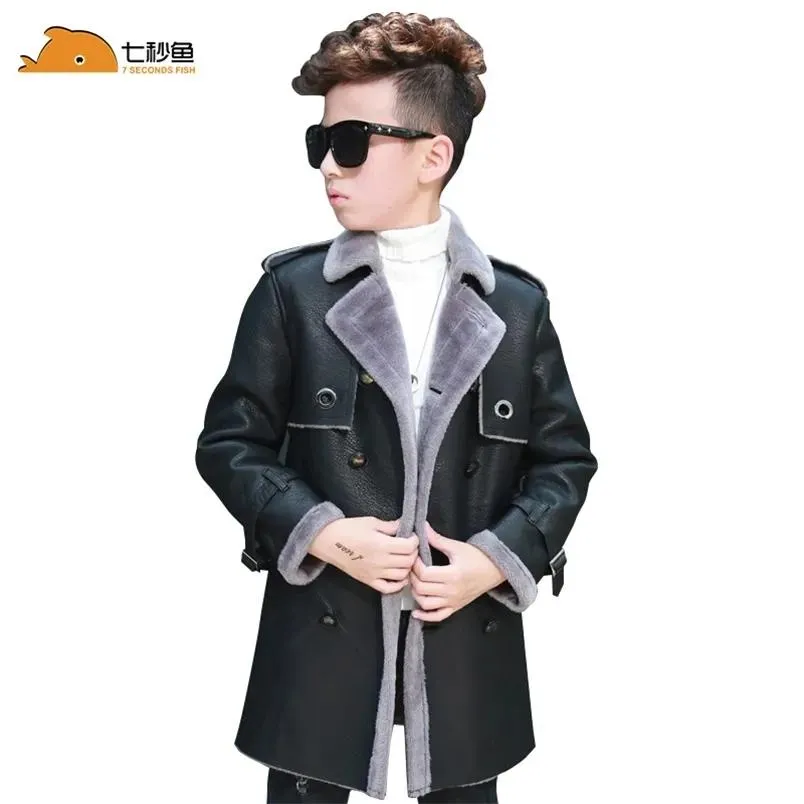 Jackets High Quality Boys Jacket Autumn Winter Fashion Korean Children's Plus Velvet Warm PU Leather For 313Y Kids coat 211011