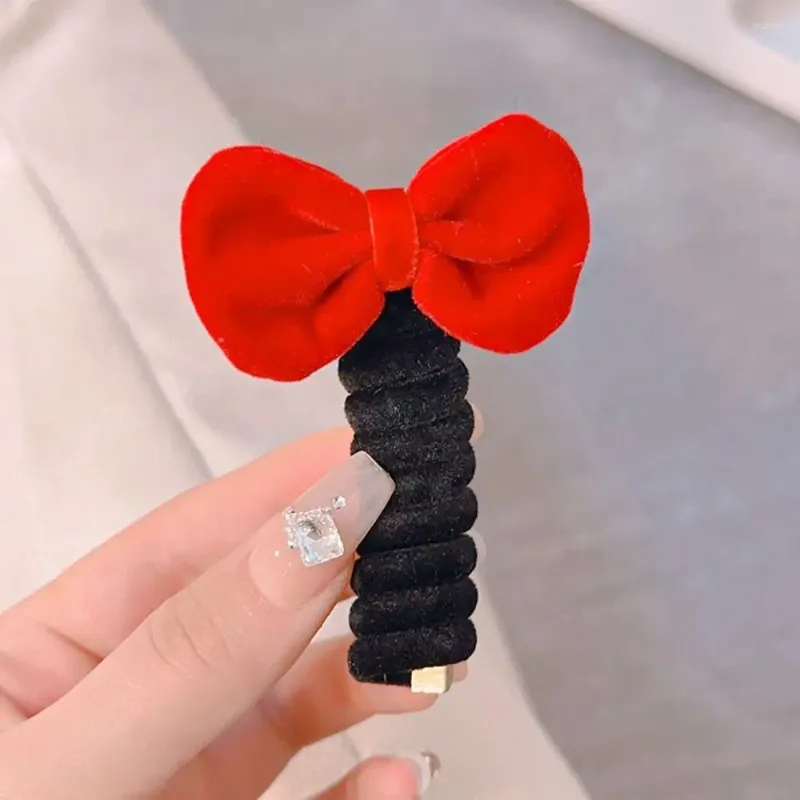 Hair Accessories Flower Year Red Rope Bow Elastic Telephone Cord Ring Ponytail Holder Headwear Line Outdoor