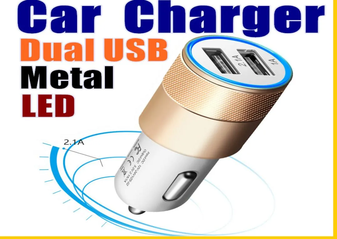 818 Metalowa podwójna ładowarka samochodowa USB Universal 21 Adapter ładowania LED do smartfona i tabletu PC7578298