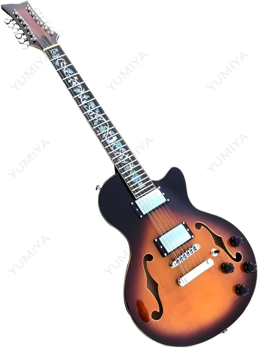 Semi Hollow Body 12 String F Hole E -Gitarre, Mahagoni -Körper Edelstahl 22 Bünde Alnico gegen Humbucker Pickups Jazzgitarre