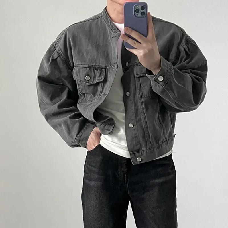Printemps veste en jean courte hommes coupe ajustée mode décontracté poche vestes hommes Streetwear coréen Hip hop Bomber 231222