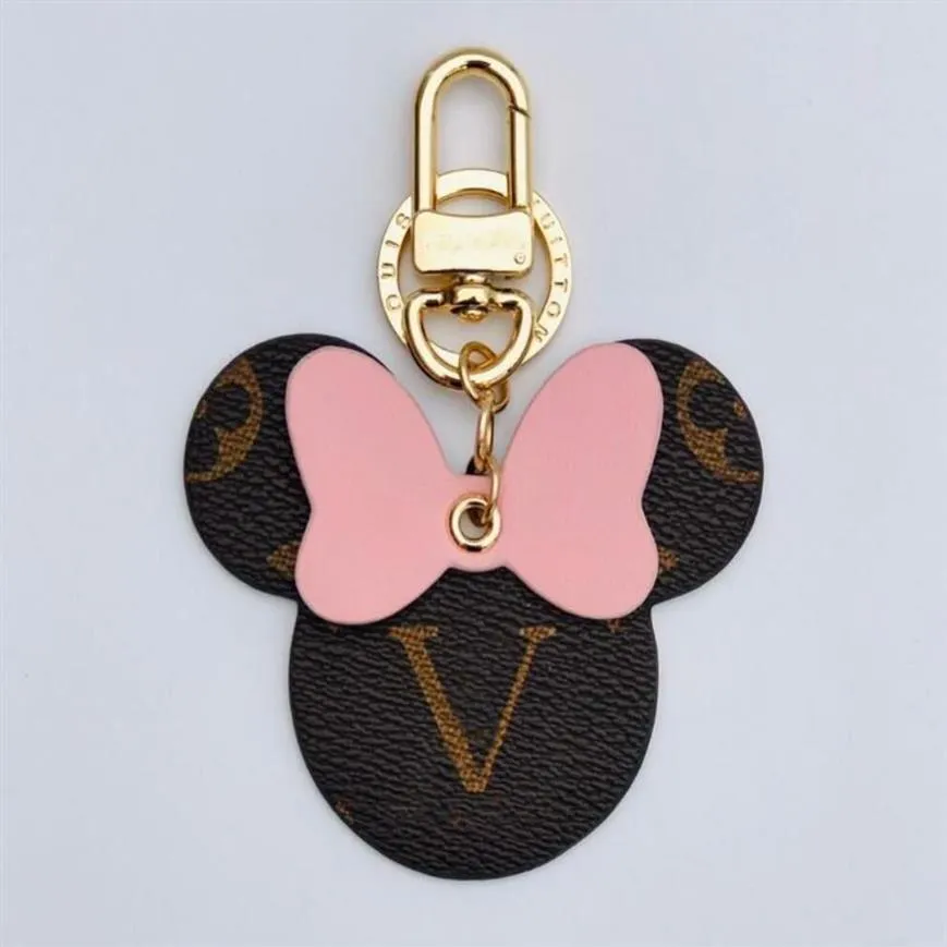 Cute Bowknot Mouse Head Pattern Key Chain Buckle Lovers Car Keychain Handmade Leather Designers Brand Letter Print Keychains Men W3188