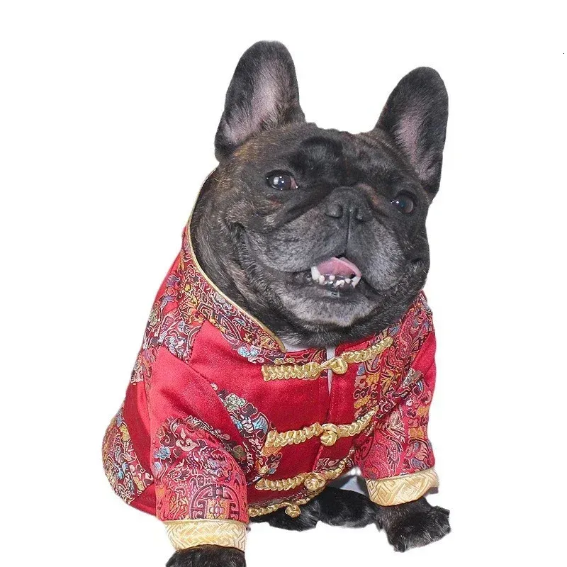 Chinese Year Dog Clothing Winter Pug Coat Jacket Tang Suit French Bulldog Costume Outfit Spring Festival Pet Apparel 231222
