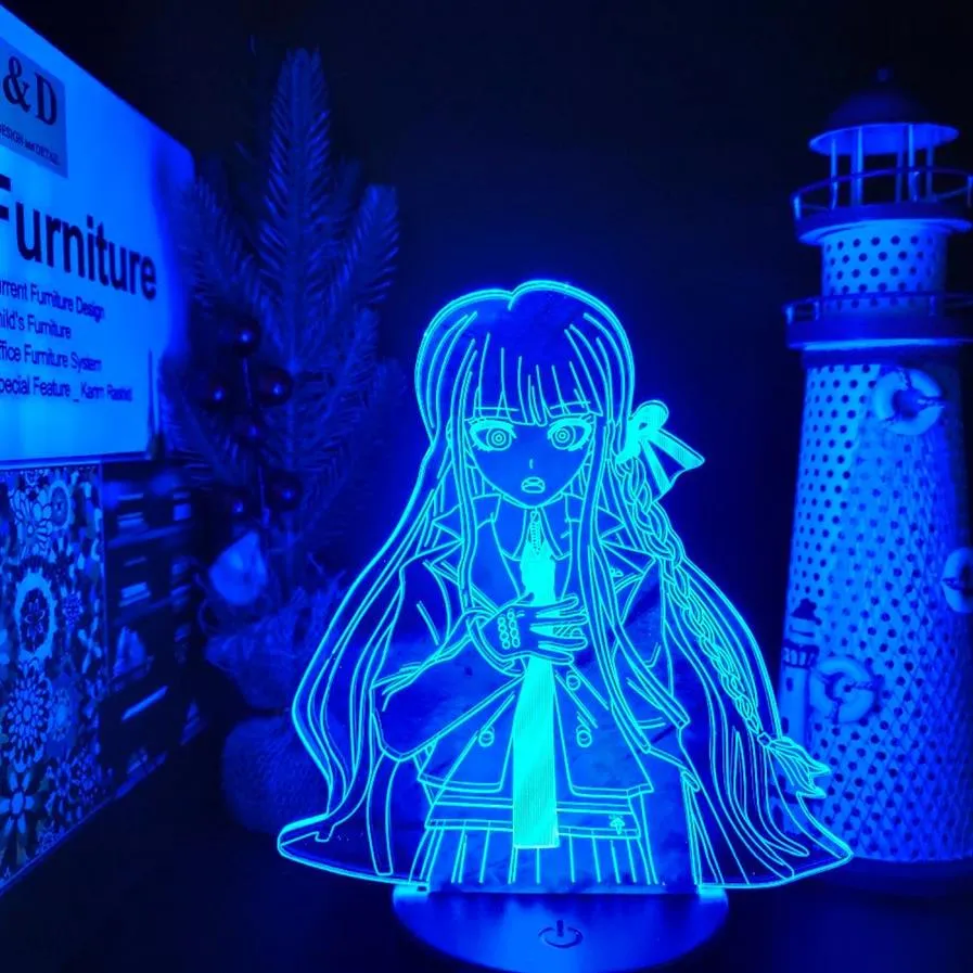 Danganronpa kirigiri kyouko 3d anime lampa illusion led färg förändrade nattljus lampara för jul gåva2190