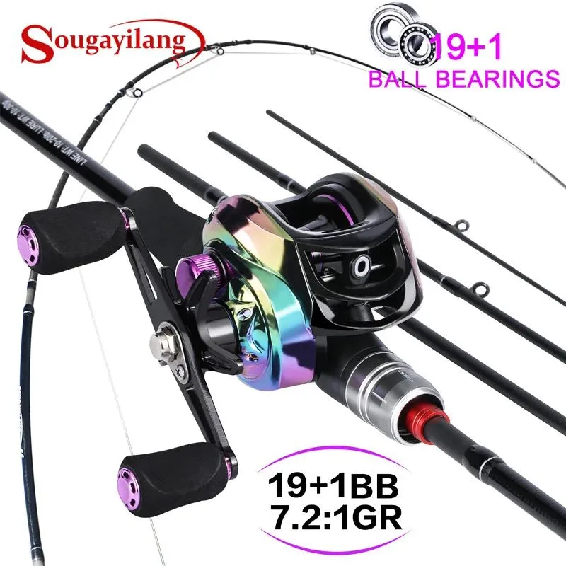 Combo Sougayilang Lure Fishing Rod Combo Carbonfaserstange 19+1BB 7,2: 1 Hochgeschwindigkeitsmetallfischerei Rolle für See- und Meeresfischerei -Tackle