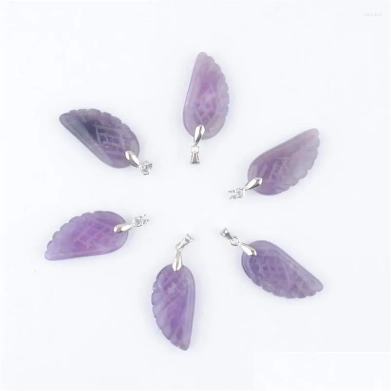 Pendant Necklaces 6Pcs/Lot Natural Amethysts Stone Angel Wing Charm For Purple Crystal Wedding Decoration Jewelry In3530 Drop Delive Dhedn