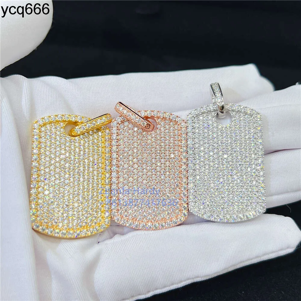 Luxury Men Jewelry Fully Diamond Iced Out Gold vvs VVS Moissanite Dog Tag Pendant