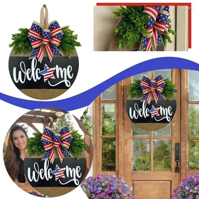 Decorative Figurines 4th Of July Wood Door Welcome Sign Independence Day Decoration Wall Farmhouses Plaques For Home Outdoor 87HA