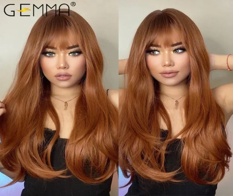 Perruques synthétiques Gemma Red Wig Long Ginger Straight for Women Natural Wave With Bangs The Resistant Cosplay Party9207455