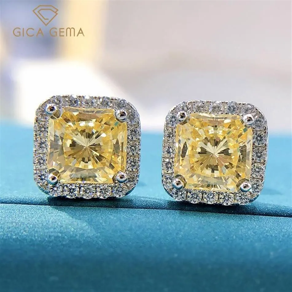 Stud Gica 925 Silver Sterling 7 7 mm Rose jaune haute carbone en diamant en diamant pour les femmes Mariage scintillant Fine bijoux Gift2705