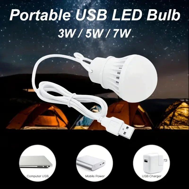 Żarówka LED USB 7W 5W 3W LED Light DC 5V Portable Camping Lampa Lampa Latarni Lampy Indoor Reading Outdorzy Oświetlenie awaryjne