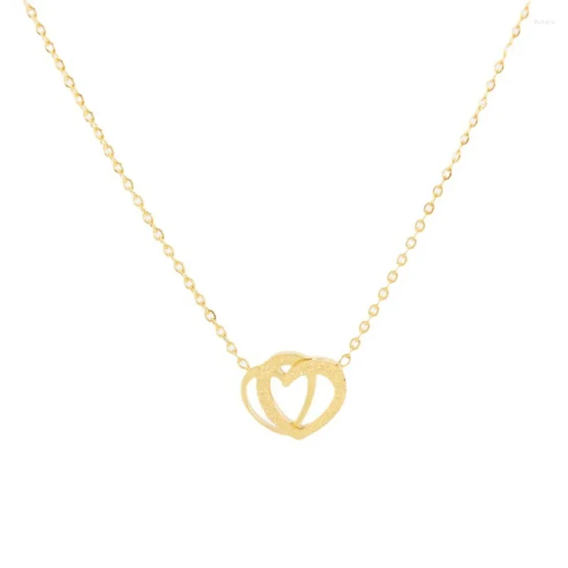 Pendant Necklaces 316L Stainless Steel Frosting Double Love Heart-Shaped Clavicle Chain For Women Fashion Jewelry Party Gift