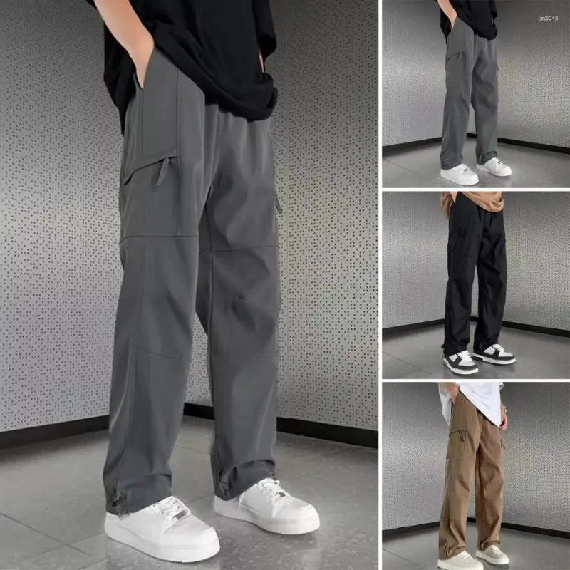 Men's Pants Soft Touch Streetwear Wide Leg With Multi Pockets Breathable Fabric For Casual Comfort Style Men Cargo