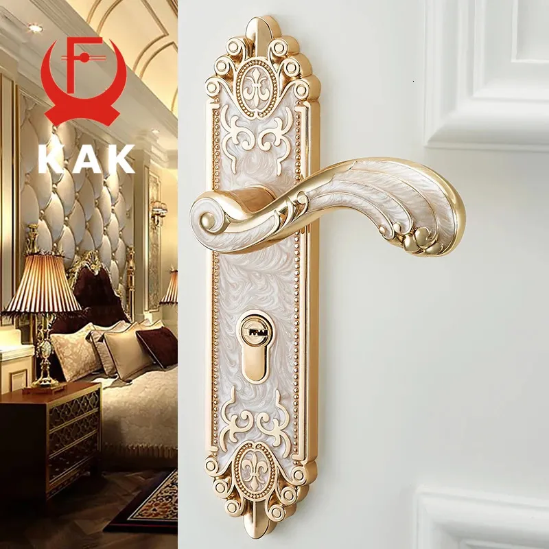 Kak European Style Mute Room Door Lock Handle Fashion Interior Door Knobs Lock Luxurious Anti-Poft Gate Lock Furniture Hardware 231222