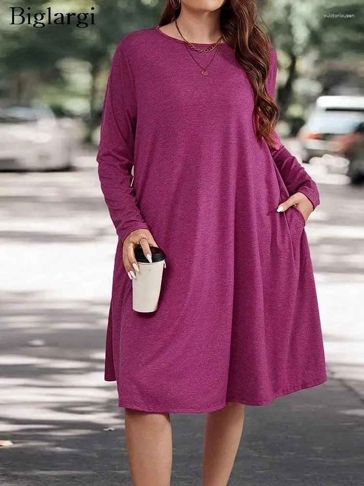 Plus Size Dresses Autumn Winter Pullover Midi Dress Women Casual Loose  Modis Ruffle Pleated Ladies Long Sleeve Woman 2023 From 18,44 €