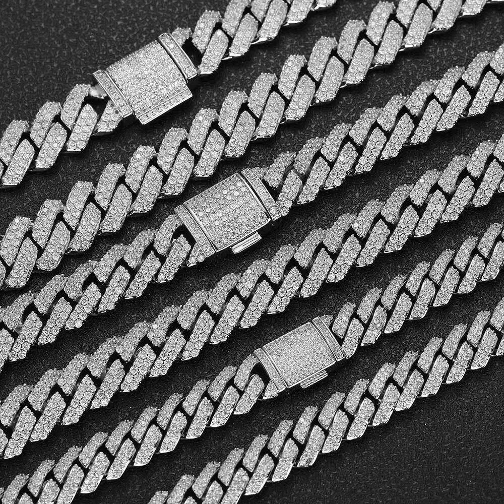 고품질 마이크로 세트 지르콘 플립 버클 다이아몬드 쿠바 목걸이 트렌디 한 힙합 전체 다이아몬드 남성용 목걸이