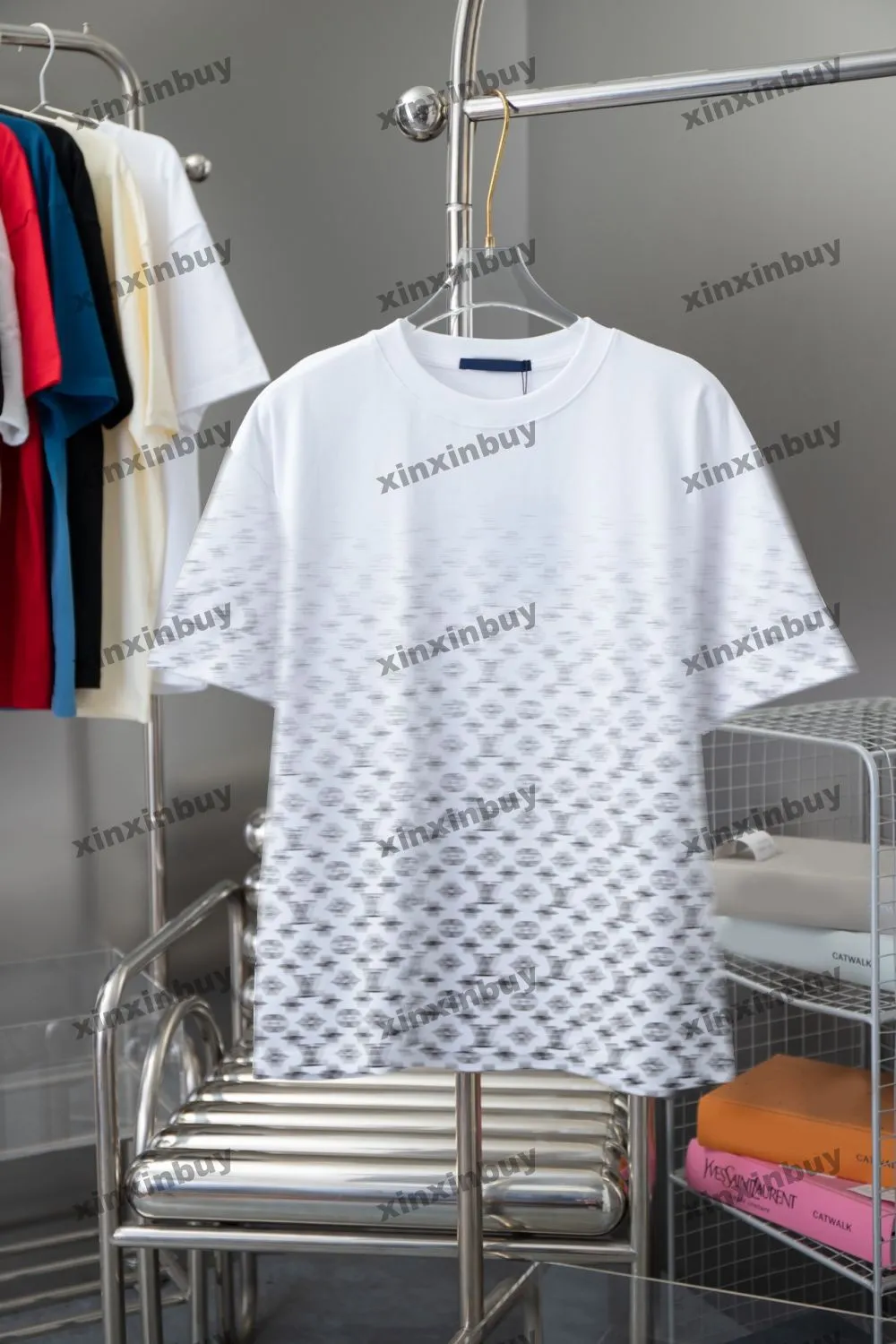 Xinxinbuy 2024 Men Designer Tee T Shirt رسالة تدرج طاقم الطباعة