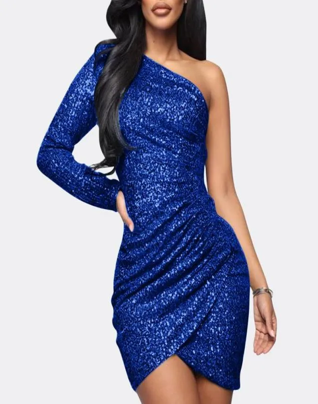 Sukienki swobodne granatowa sukienka macierzyńska chude kobiety ramię seksowna cekinowa moda moda jeden niebieski FormalCasual5390841