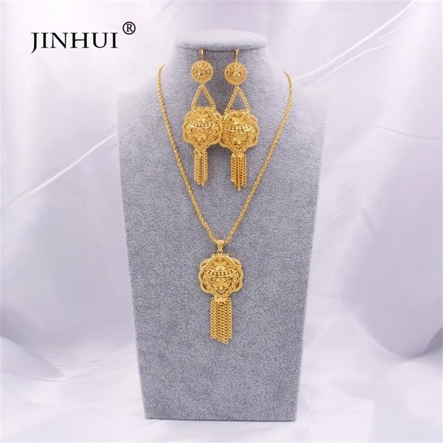 Ensembles de bijoux de Dubaï Collier en or Ensemble d'oreille de pendentif pour femmes African France Indian Wedding Fart