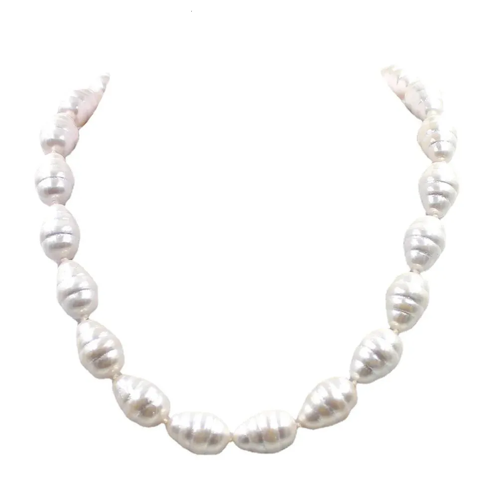 13x18mm Olivary White South Sea Shell Pearl Beads Knot GP CLASP Fin smycken Halsband 18 "231222