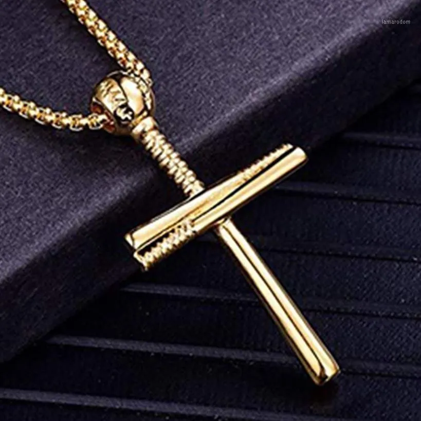 Colares pendentes HNSP Hip Hop Rock Baseball Gold Cross Colar para homens jóias de aço inoxidável masculino1278u